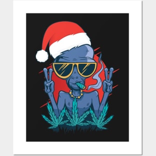 Santa Claus Alien Smoking Weed Christmas design Posters and Art